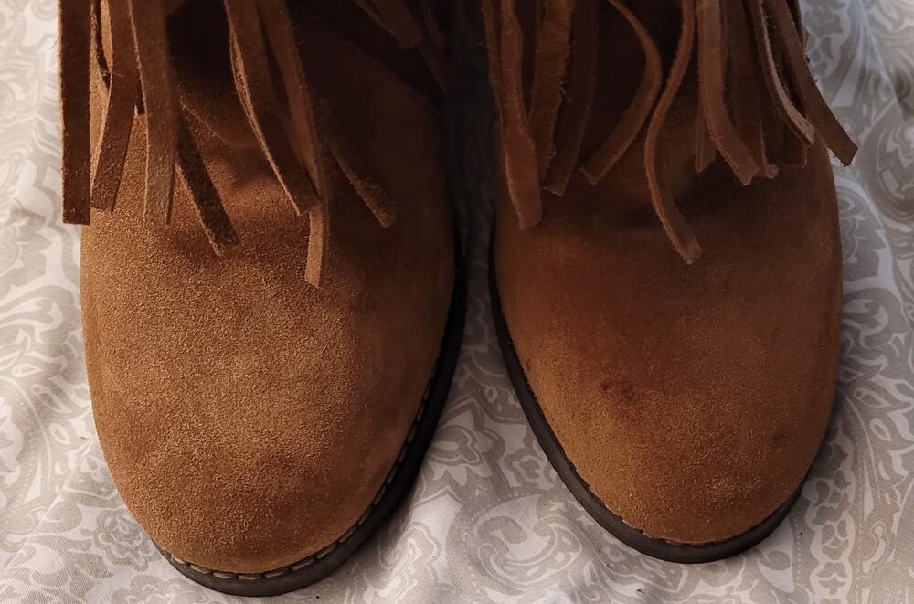 Sbicca Fringe Brown Leather Women's Sound Booties Vintage Collection Size 7.5